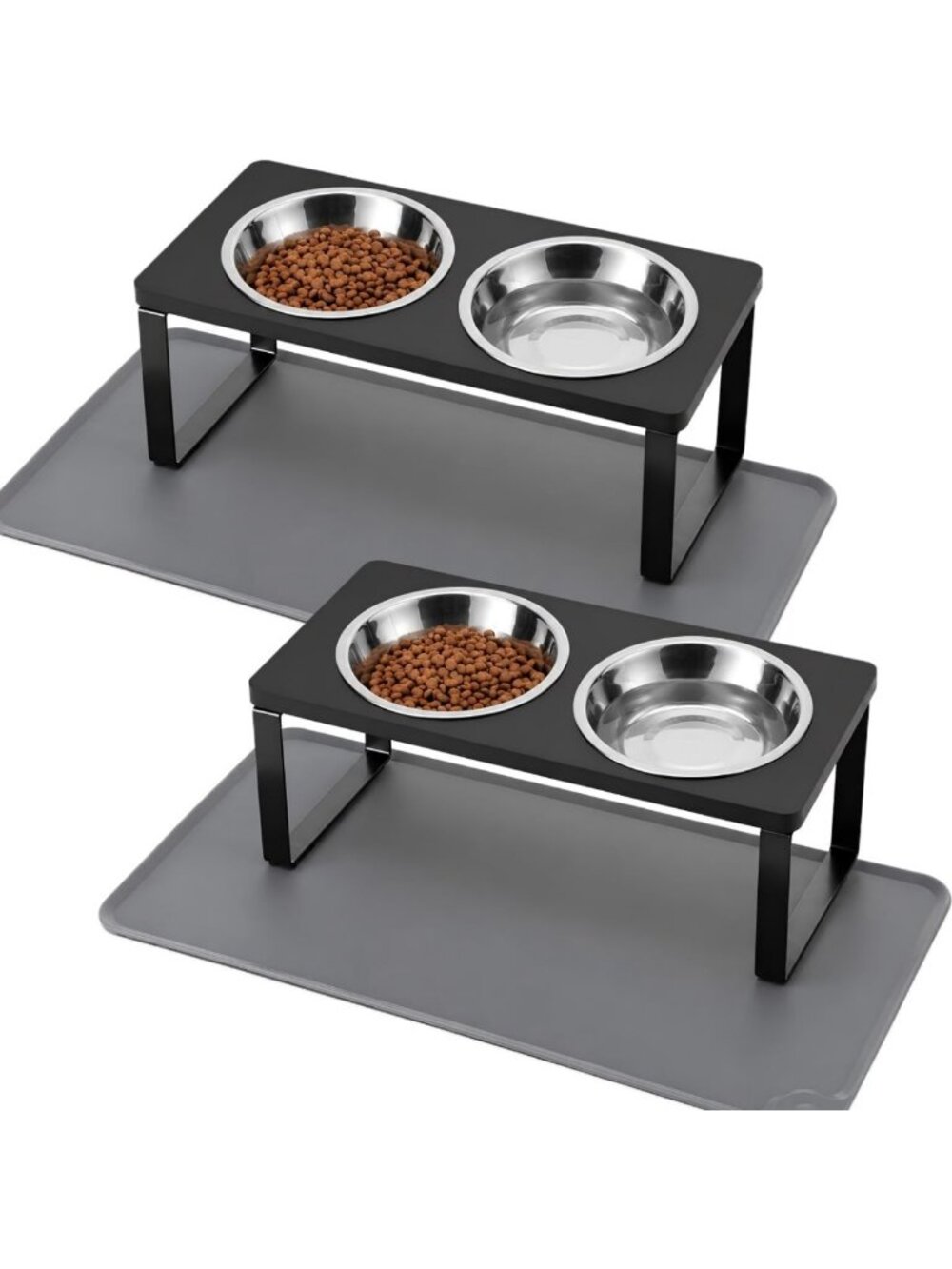Elevated Cat Bowls Set with Food Mat - Anti-Vomiting Tilted Dishes for Cats